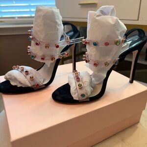 Sophia Webster Black Heels with Multicolor Gem Straps
